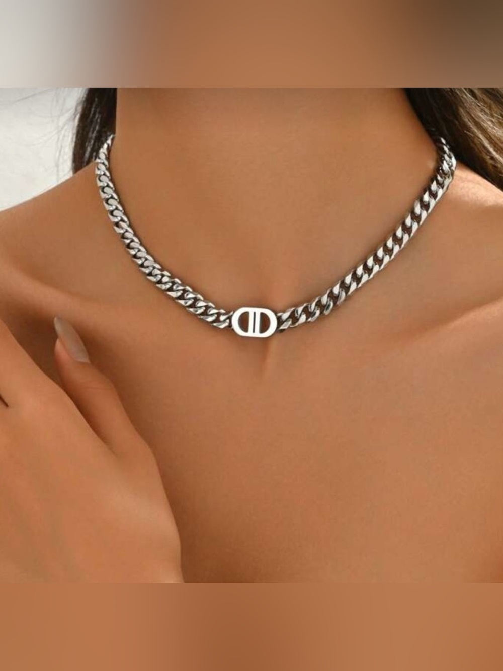 Silver Plated Stainless Steel Cuban Chain Link Necklace